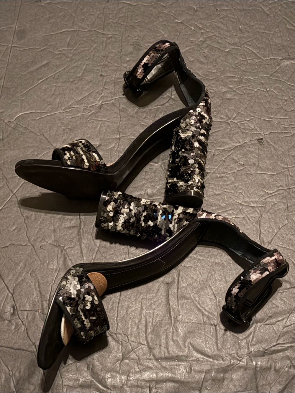 Kendall + Kylie Sequin Block Heel Ankle Strap Sandals - Black size 8.5